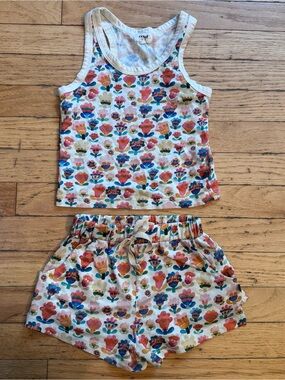 Oeuf Organic Kids Floral Tank Top and Shorts Set 5-6Y Multi Color Flower Print